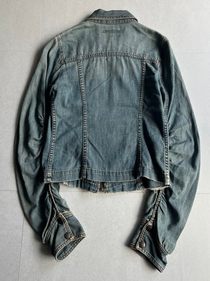 DKNY Cropped Shirred Cotton Jacket Blue Size 4