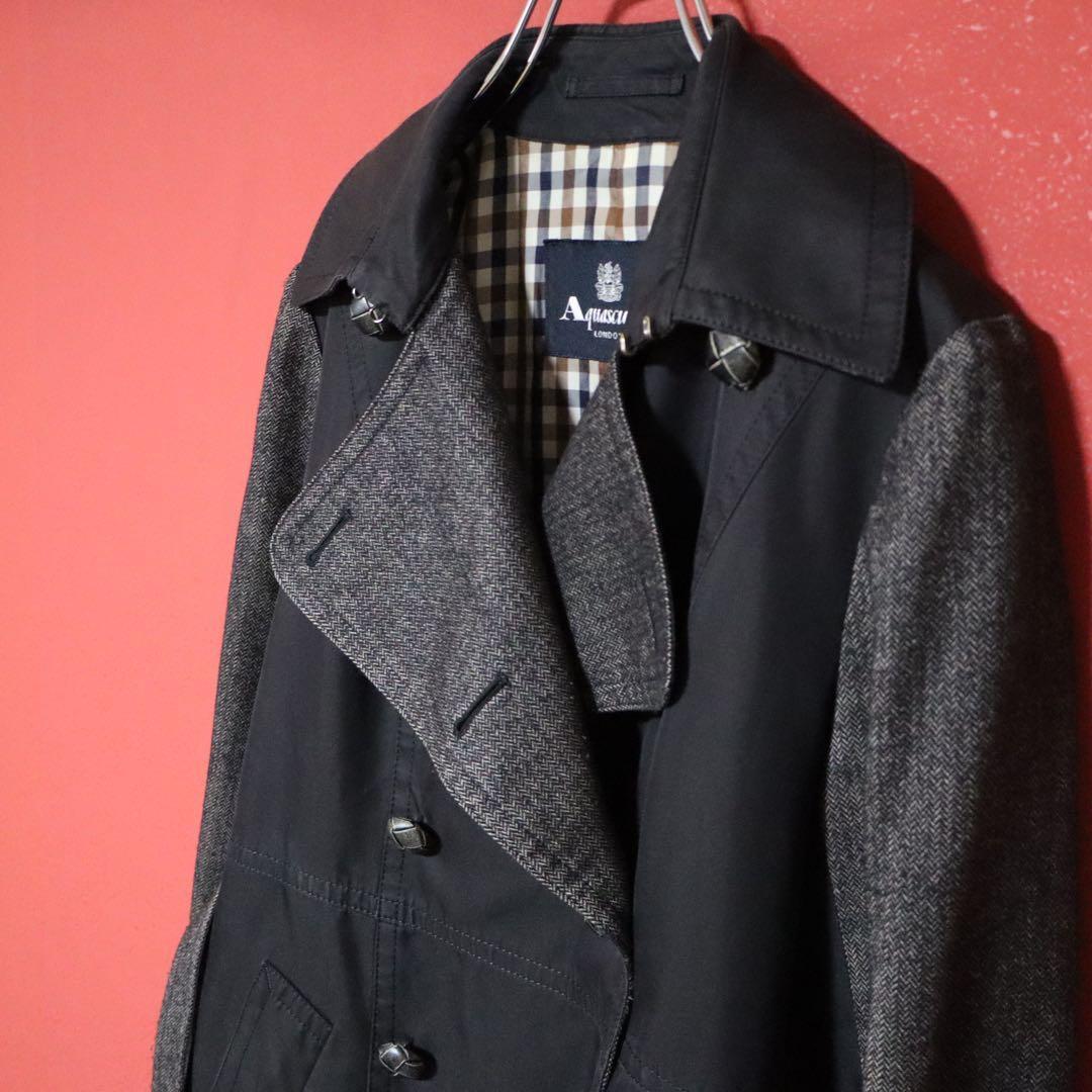 Aquascutum Black Club Check Panel Design Belted Size 8