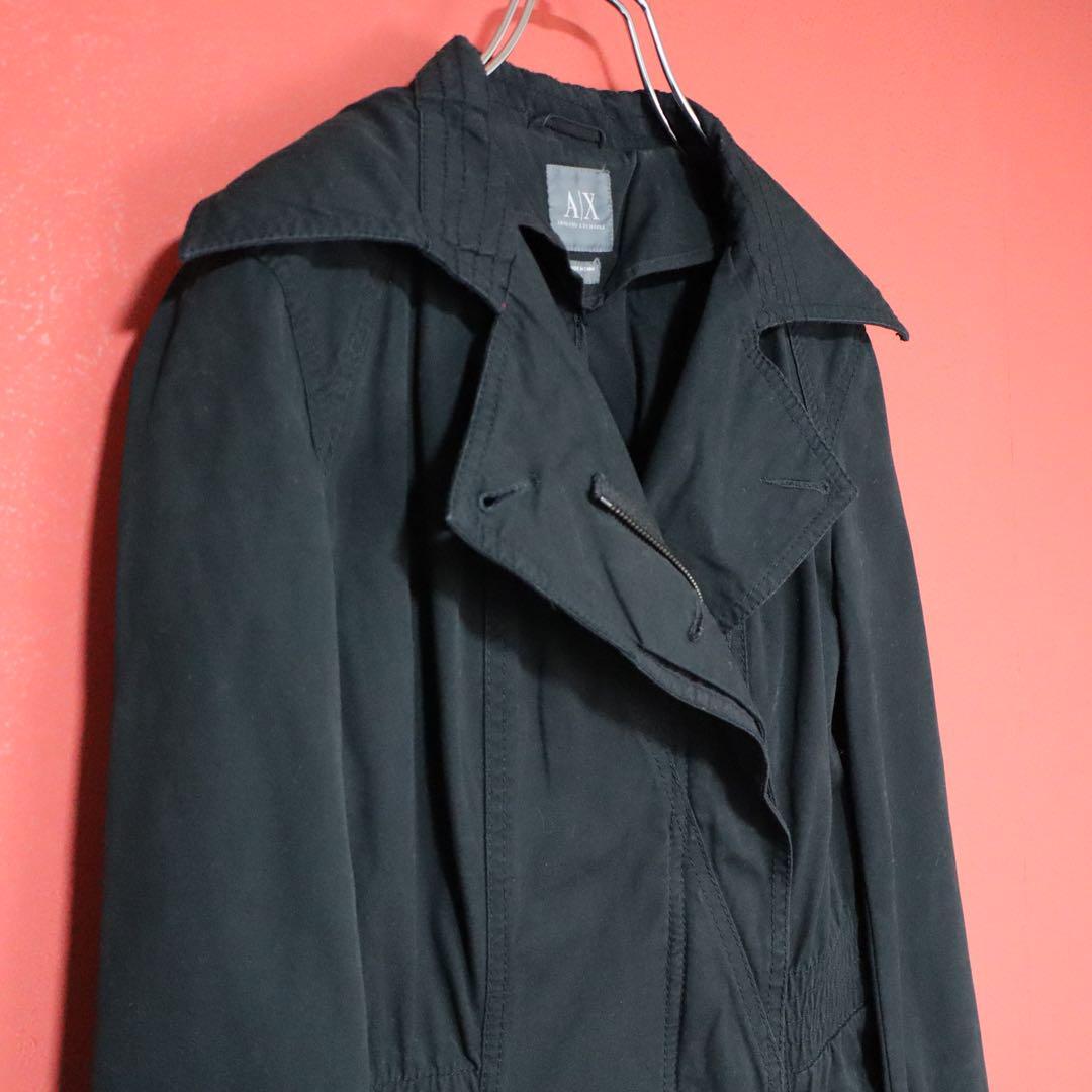 Armani Exchange Zip Design Long Coat Black Size S