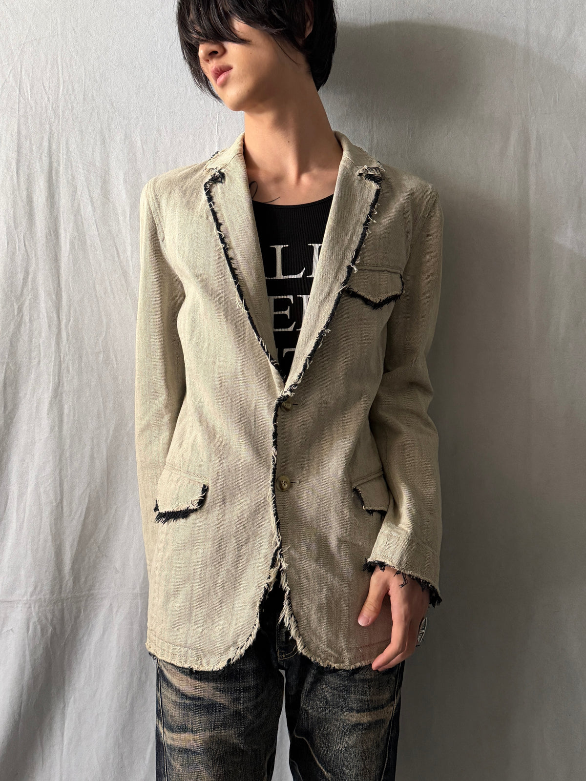 TORNADO MART Raw Edge Distressed Jacket Size L