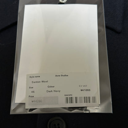 Acne Studios Dark Navy Wool Overcoat Shirt Chest Pockets Coat Size 46
