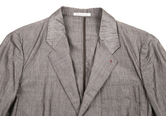 Papas Cotton Linen Stripe Tailored Blazer Brown-Gray Size M
