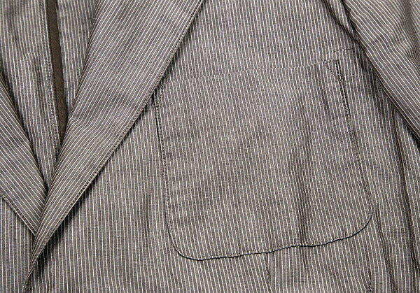 Papas Cotton Linen Stripe Tailored Blazer Brown-Gray Size M