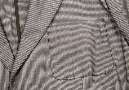 Papas Cotton Linen Stripe Tailored Blazer Brown-Gray Size M