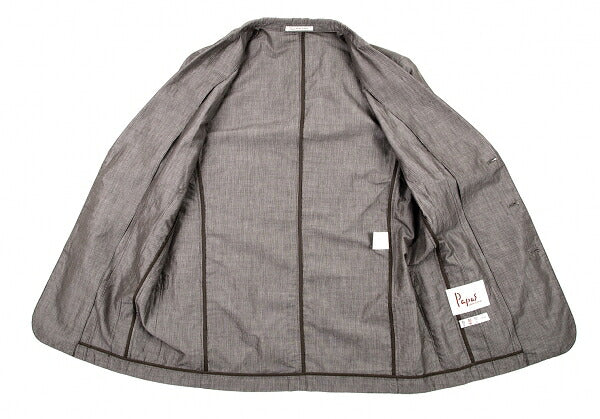 Papas Cotton Linen Stripe Tailored Blazer Brown-Gray Size M