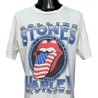THE ROLLING STONES 90s Harley-Davidson Flag Lips Tee Size L
