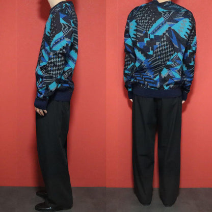 Missoni 20AW Black Blue Geometric Pattern Knit Size M