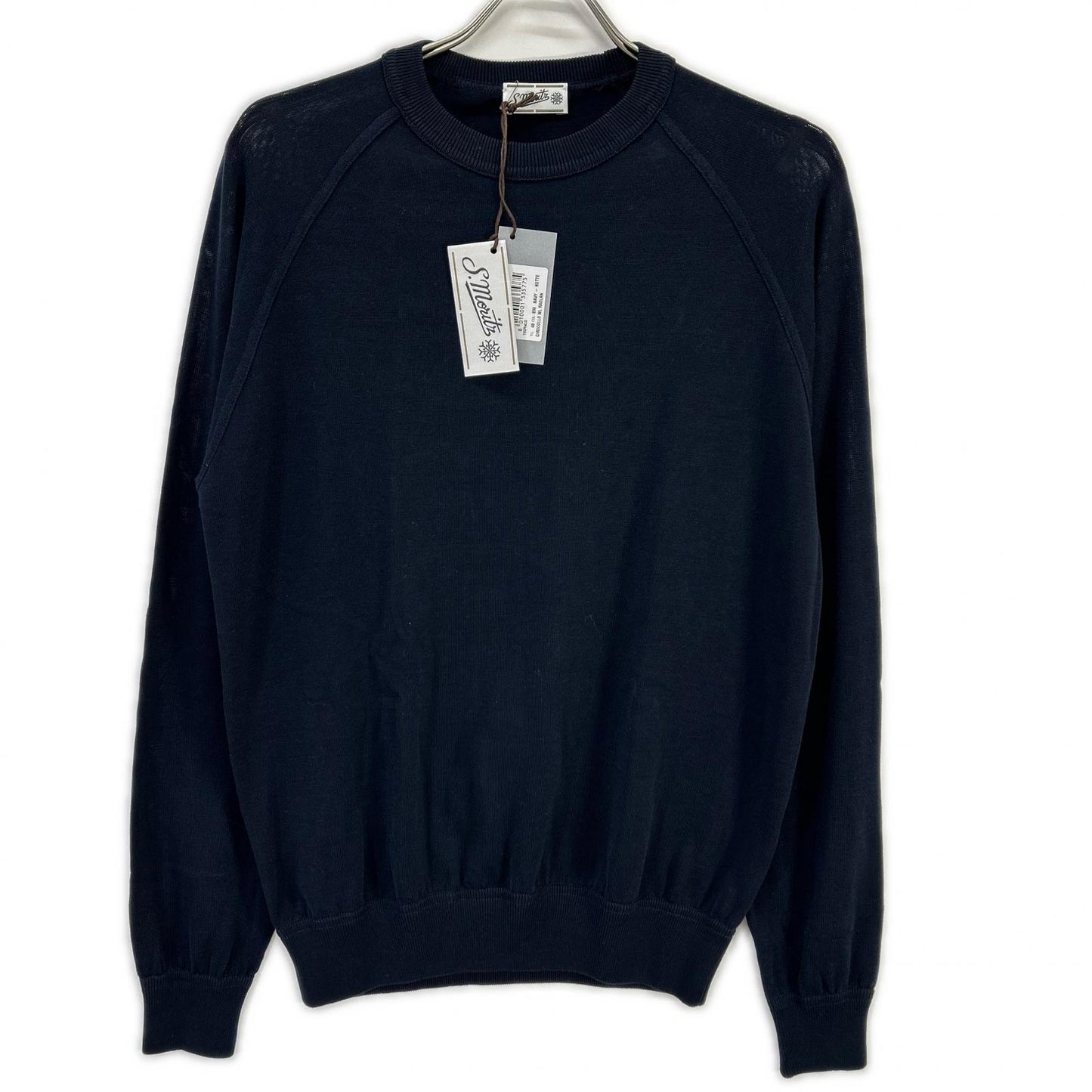 St.Moritz Navy Cotton Crewneck Raglan Knit Size 48