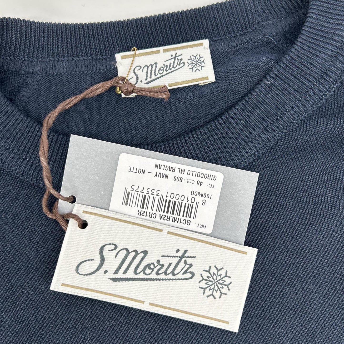 St.Moritz Navy Cotton Crewneck Raglan Knit Size 48