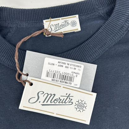 St.Moritz Navy Cotton Crewneck Raglan Knit Size 48