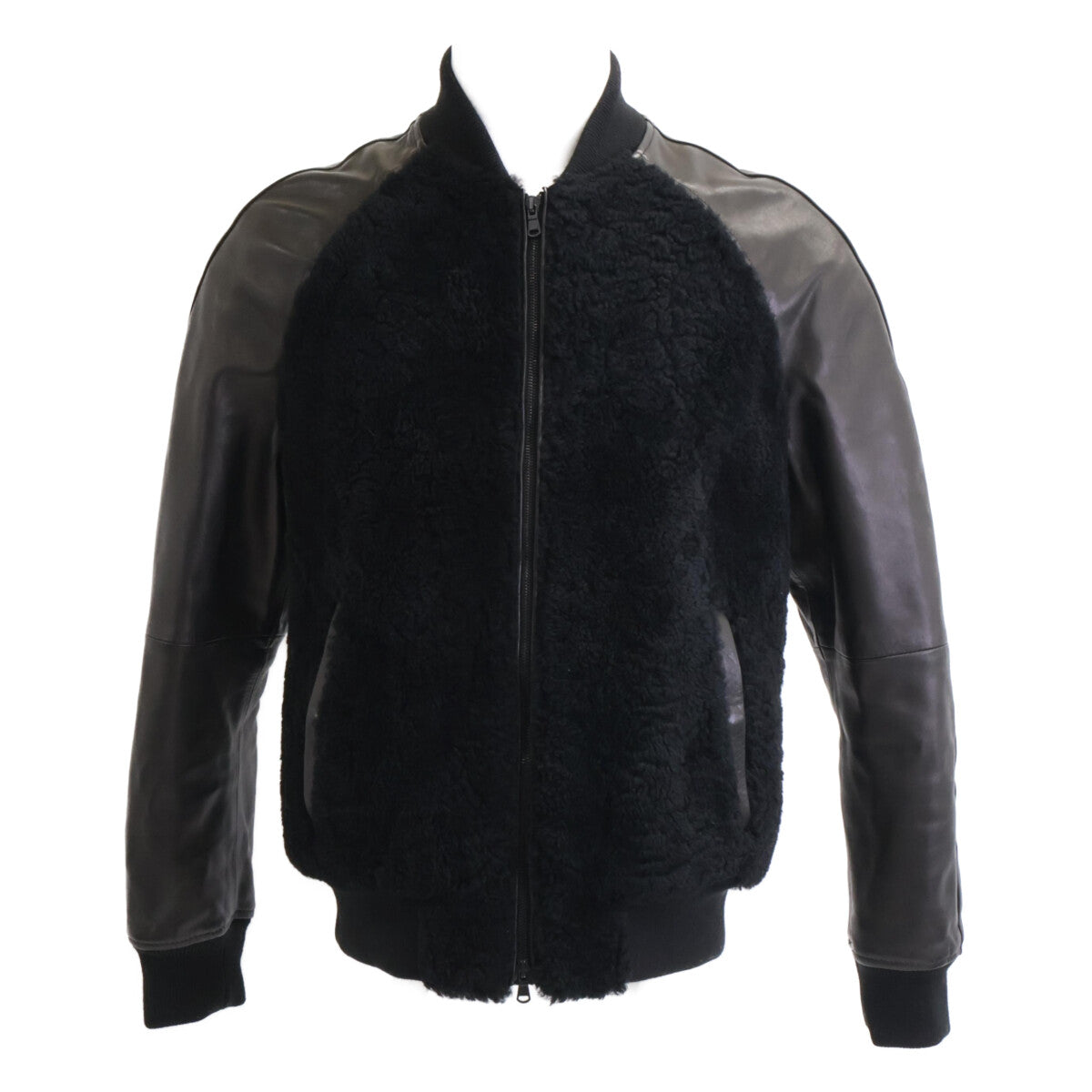 EMMETI ELIOT Black Lamb Leather Shearling Zip Jacket Size 48