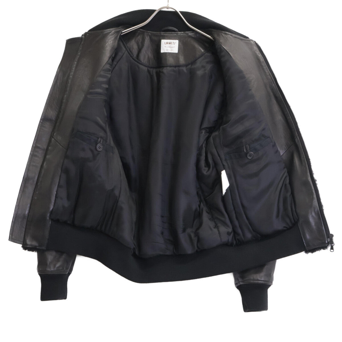 EMMETI ELIOT Black Lamb Leather Shearling Zip Jacket Size 48