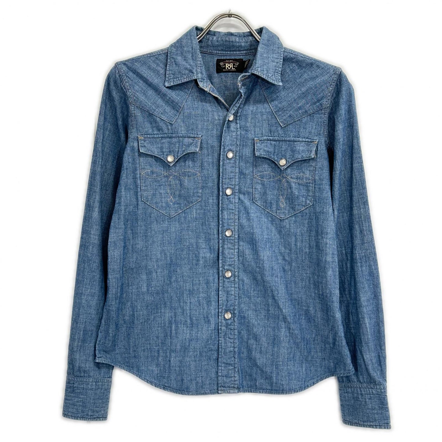 RRL Blue Cotton Embroidered Snap Button Shirt Size 2