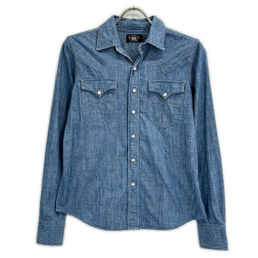 RRL Blue Cotton Embroidered Snap Button Shirt Size 2