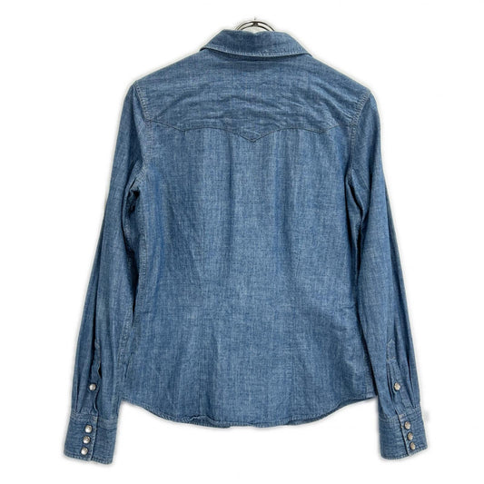 RRL Blue Cotton Embroidered Snap Button Shirt Size 2