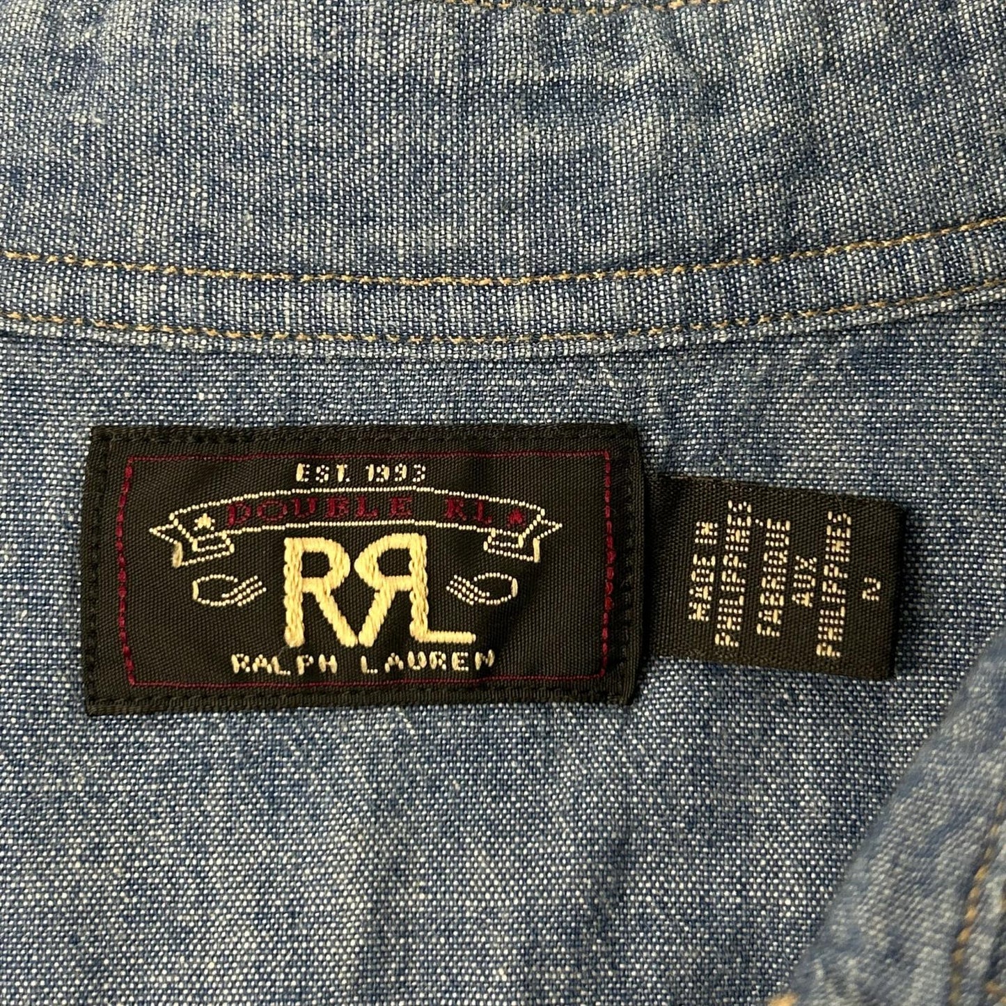 RRL Blue Cotton Embroidered Snap Button Shirt Size 2