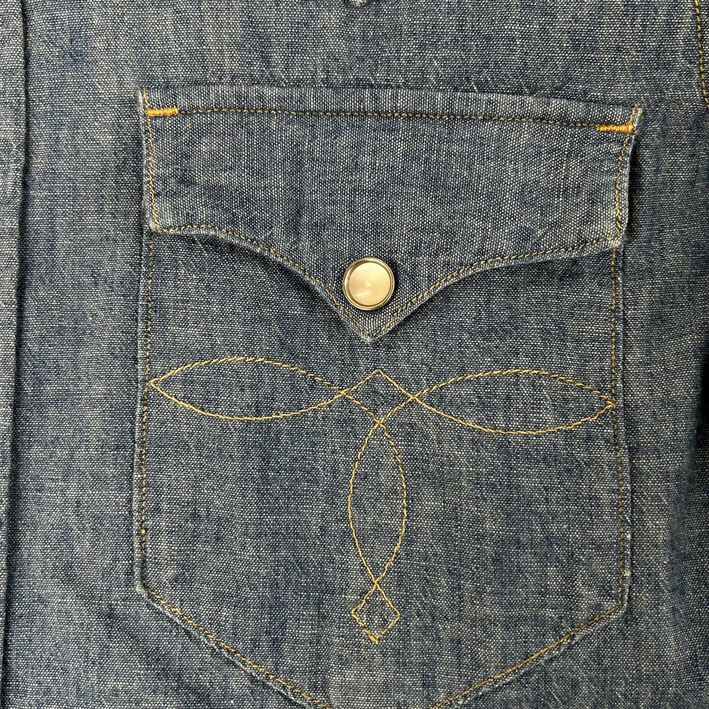 RRL Blue Cotton Embroidered Snap Button Shirt Size 2