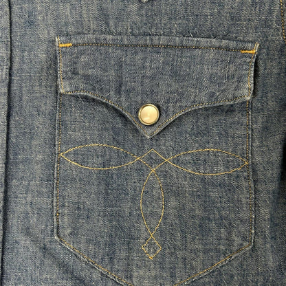 RRL Blue Cotton Embroidered Snap Button Shirt Size 2