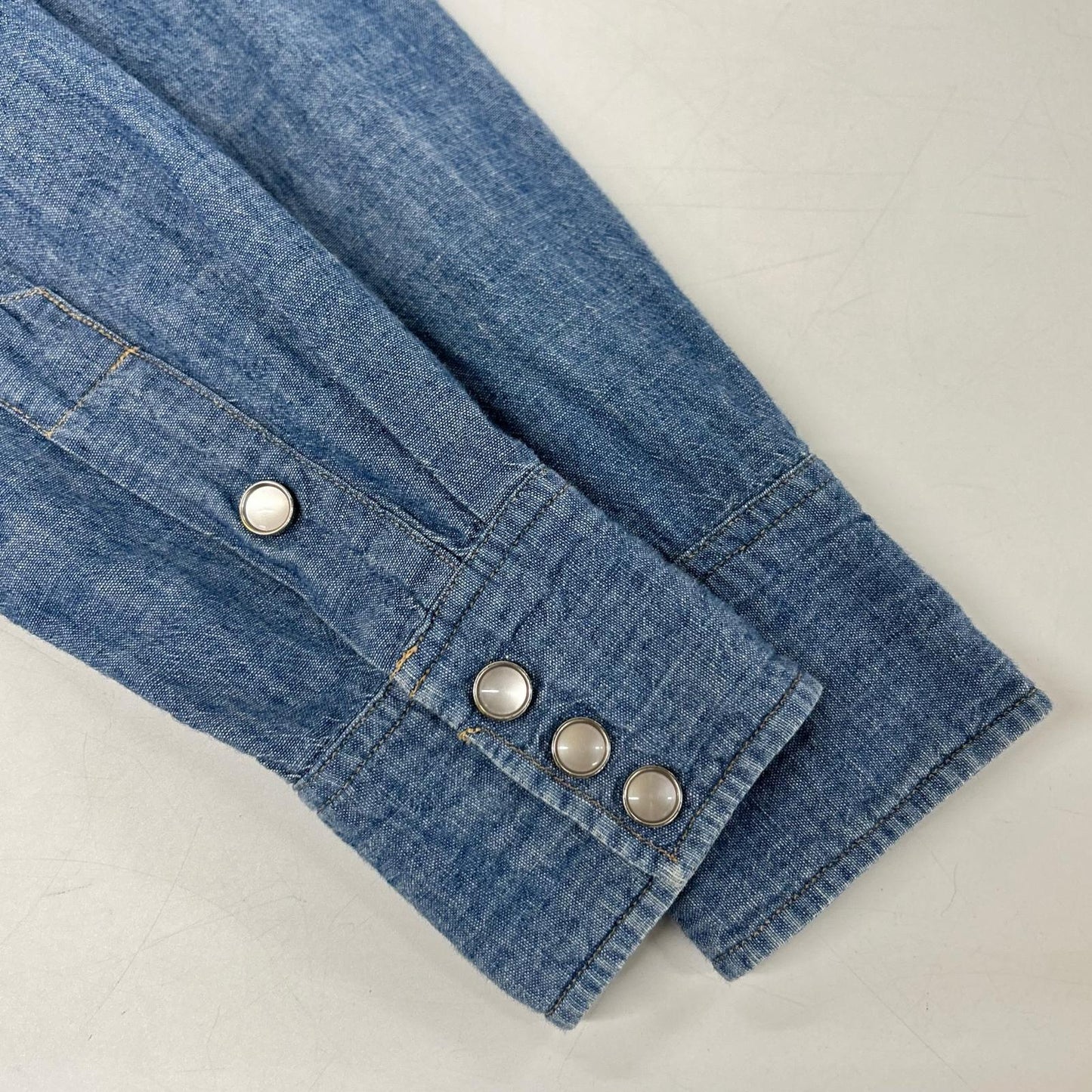RRL Blue Cotton Embroidered Snap Button Shirt Size 2