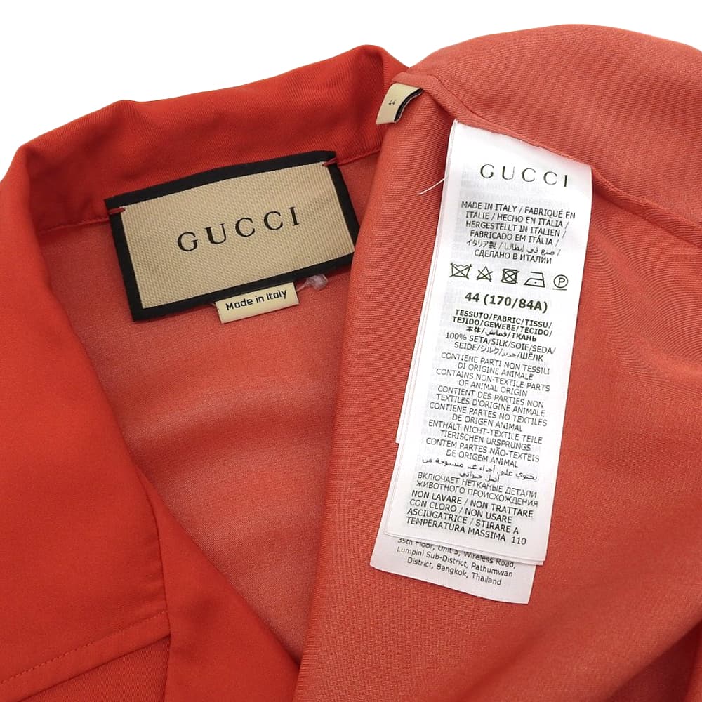 GUCCI Silk Twill Dog Print Open Collar Shirt Red Size 44