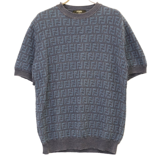 FENDI 24SS Linen Silk FF Monogram Short Knit Blue Size 50