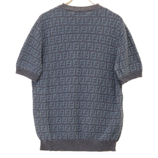 FENDI 24SS Linen Silk FF Monogram Short Knit Blue Size 50