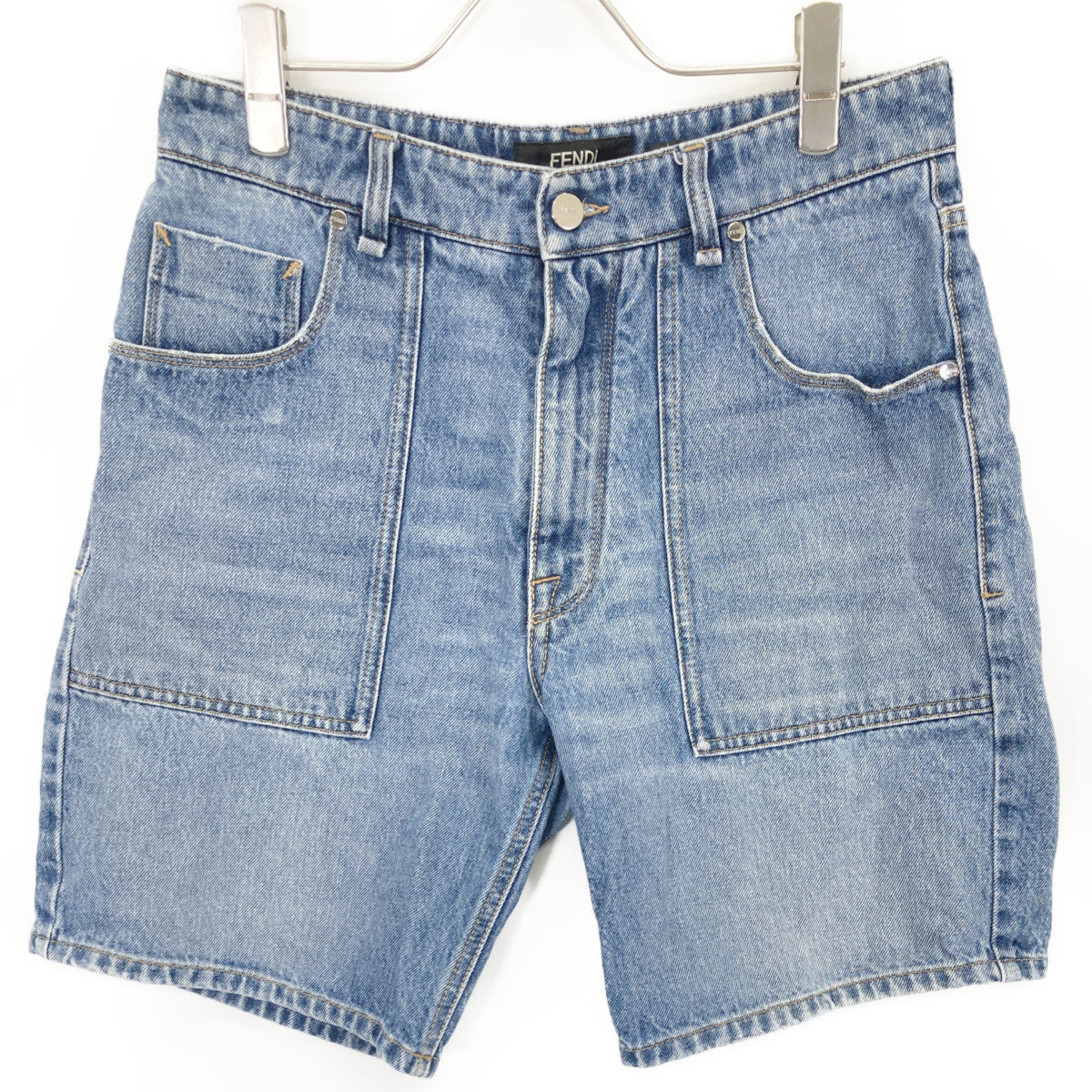 FENDI 24SS Cotton FF Metal Plate Zip Jeans Size 32x34