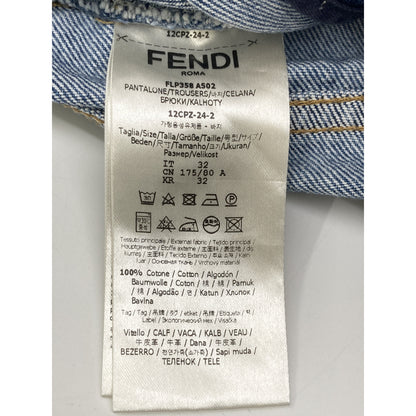 FENDI 24SS Cotton FF Metal Plate Zip Jeans Size 32x34