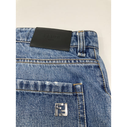 FENDI 24SS Cotton FF Metal Plate Zip Jeans Size 32x34