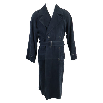 HERMES 80s Nubuck Suede Lambskin Silk Coat Navy Size 44