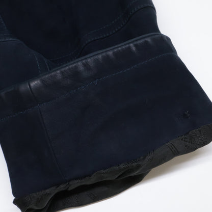 HERMES 80s Nubuck Suede Lambskin Silk Coat Navy Size 44