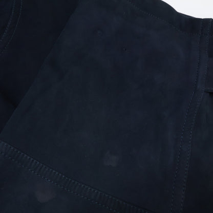 HERMES 80s Nubuck Suede Lambskin Silk Coat Navy Size 44