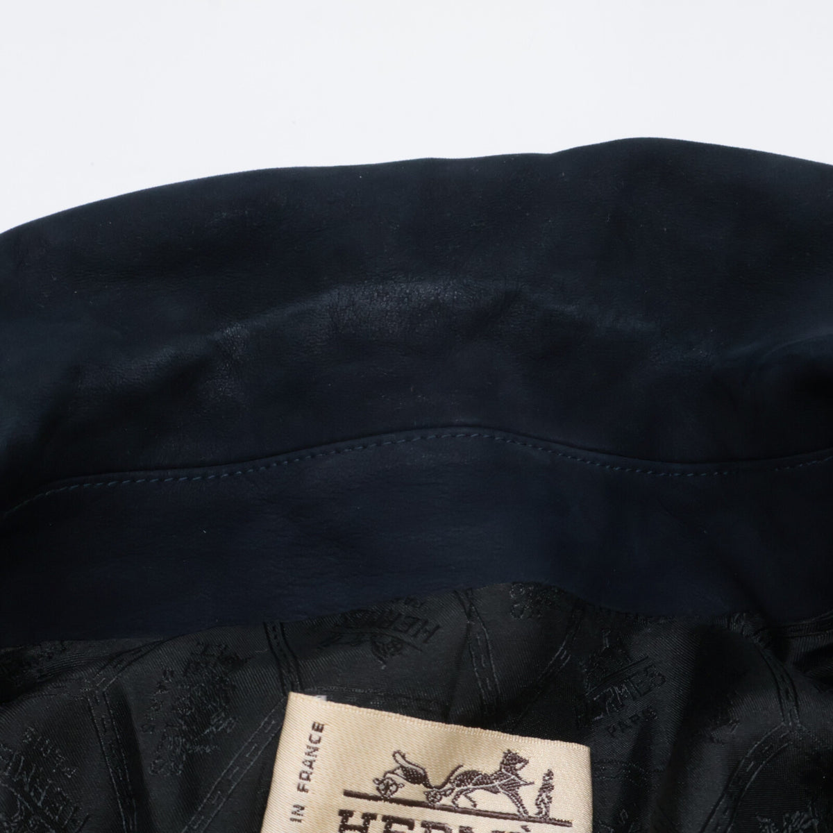 HERMES 80s Nubuck Suede Lambskin Silk Coat Navy Size 44