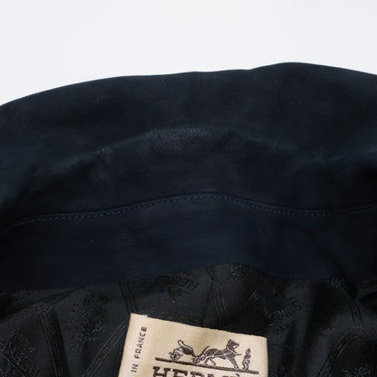 HERMES 80s Nubuck Suede Lambskin Silk Coat Navy Size 44
