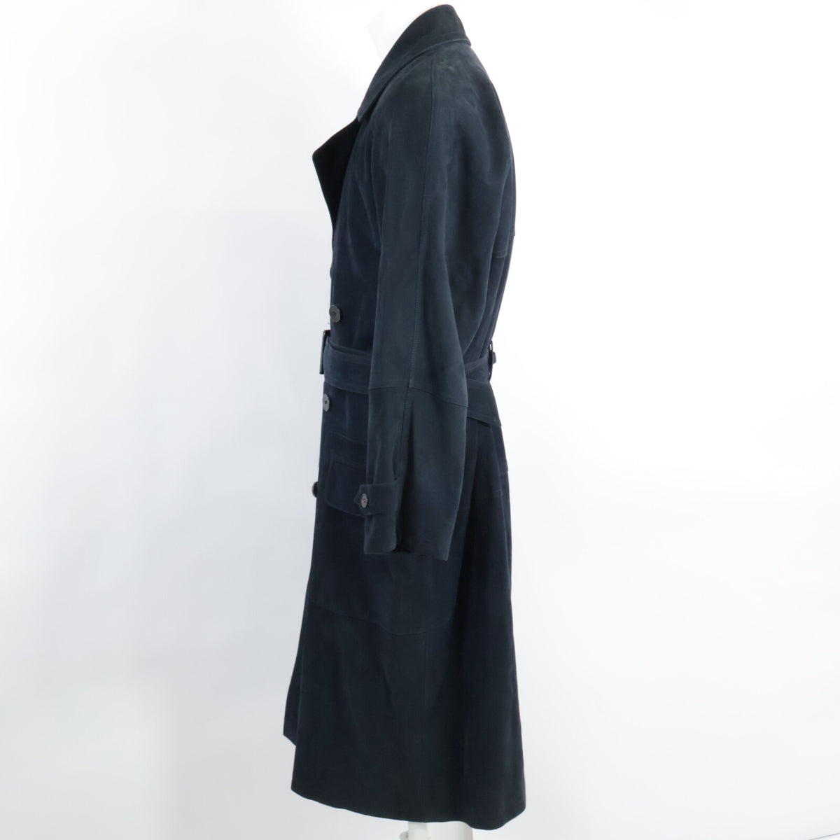 HERMES 80s Nubuck Suede Lambskin Silk Coat Navy Size 44