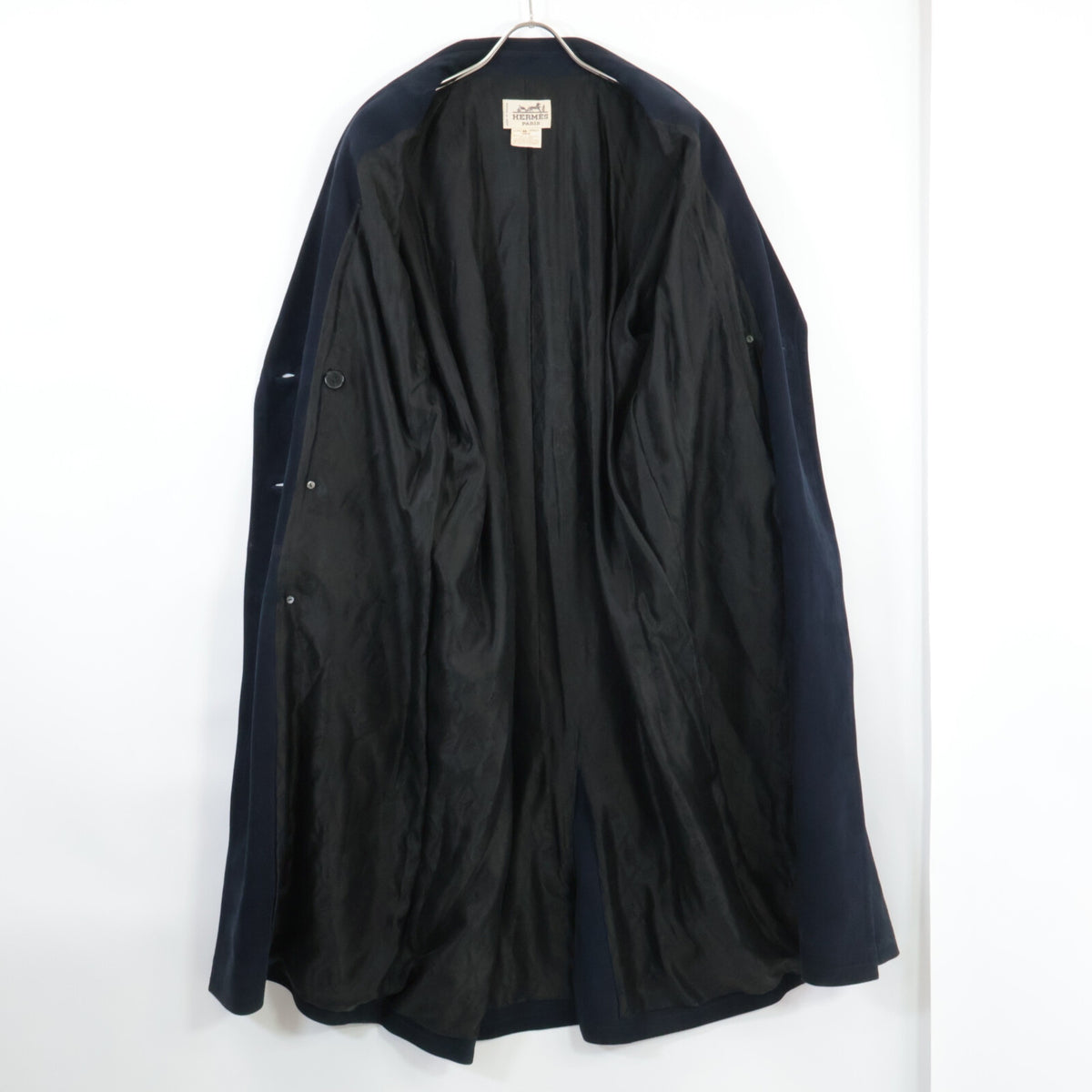 HERMES 80s Nubuck Suede Lambskin Silk Coat Navy Size 44
