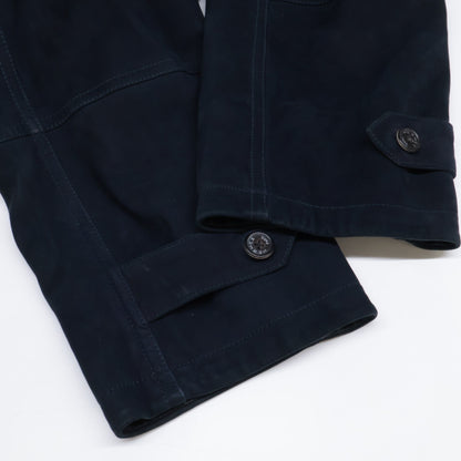 HERMES 80s Nubuck Suede Lambskin Silk Coat Navy Size 44