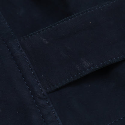 HERMES 80s Nubuck Suede Lambskin Silk Coat Navy Size 44