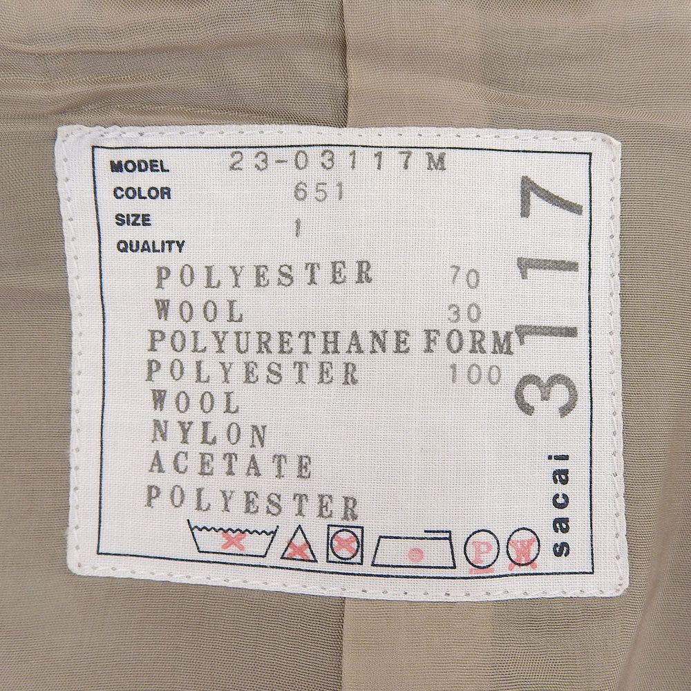 sacai 23AW Suiting Bonding Coat Greige Size 1