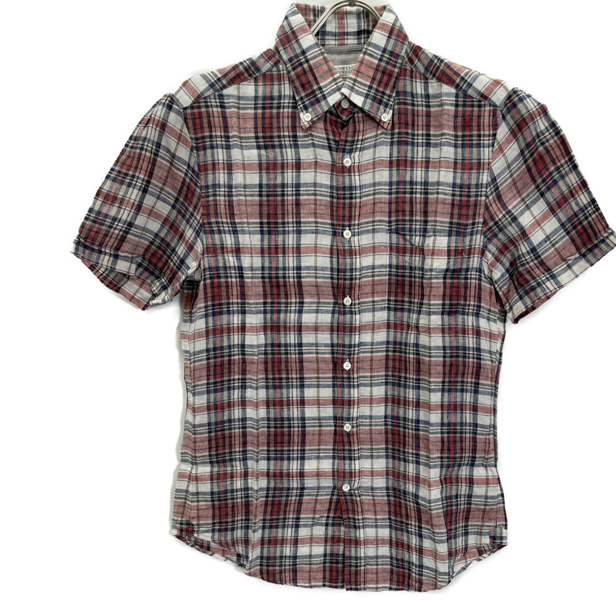 BRUNELLO CUCINELLI Linen Check Short Sleeve BD Shirt Size XS