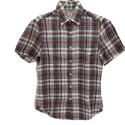 BRUNELLO CUCINELLI Linen Check Short Sleeve BD Shirt Size XS
