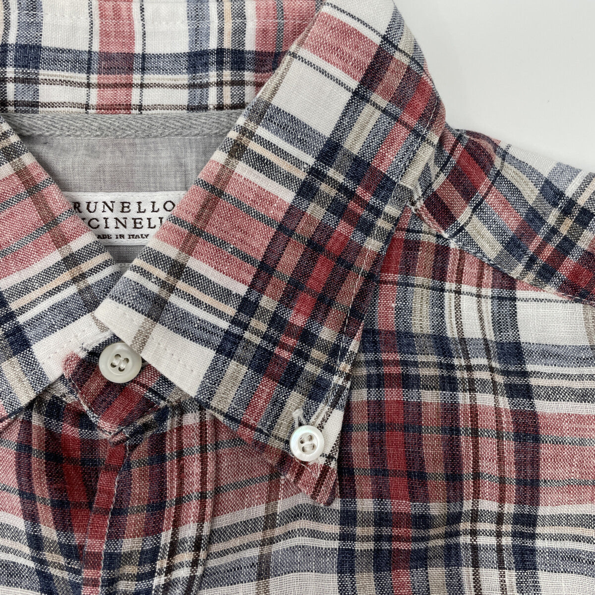 BRUNELLO CUCINELLI Linen Check Short Sleeve BD Shirt Size XS