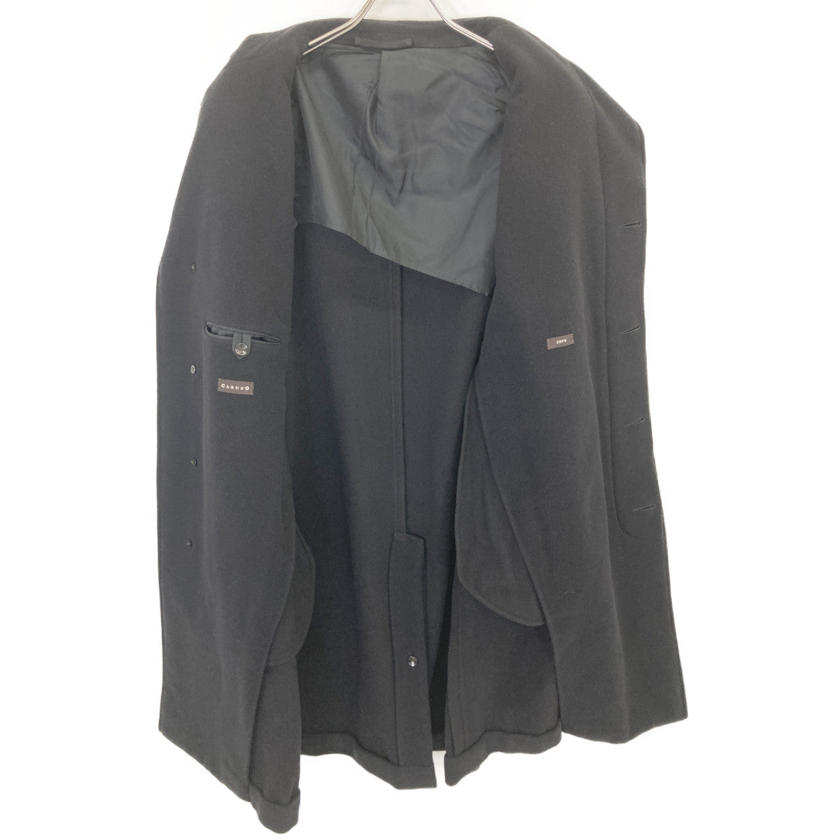 CARUSO Black Wool Nylon Single Stand Collar Coat