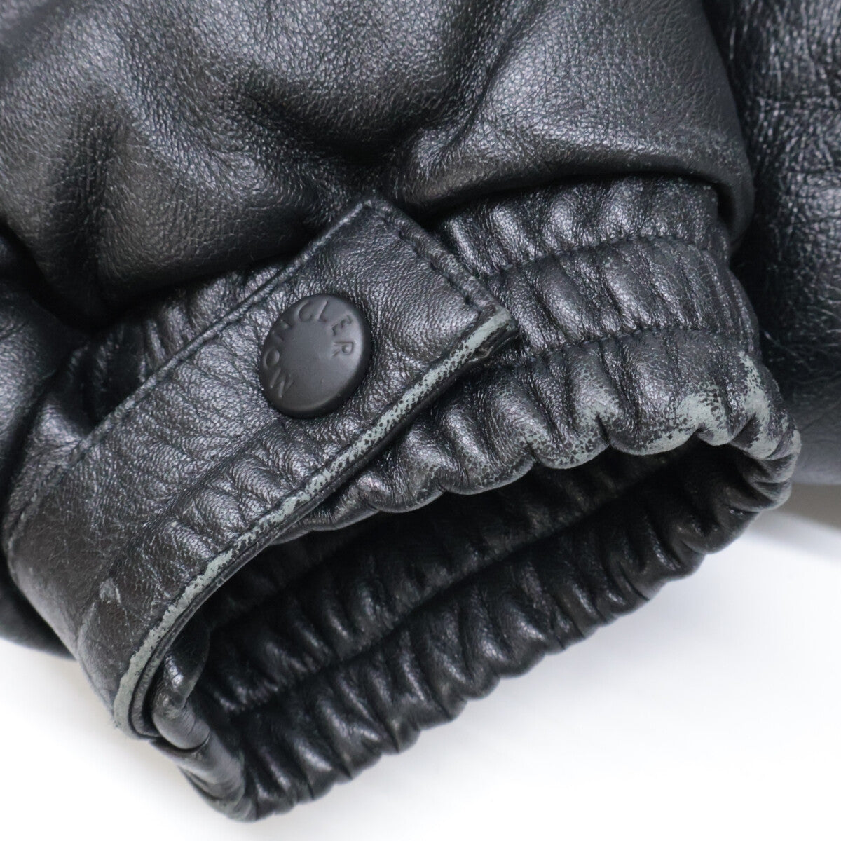 MONCLER Brown Tag Leather Hooded Down Jacket Black Size 0
