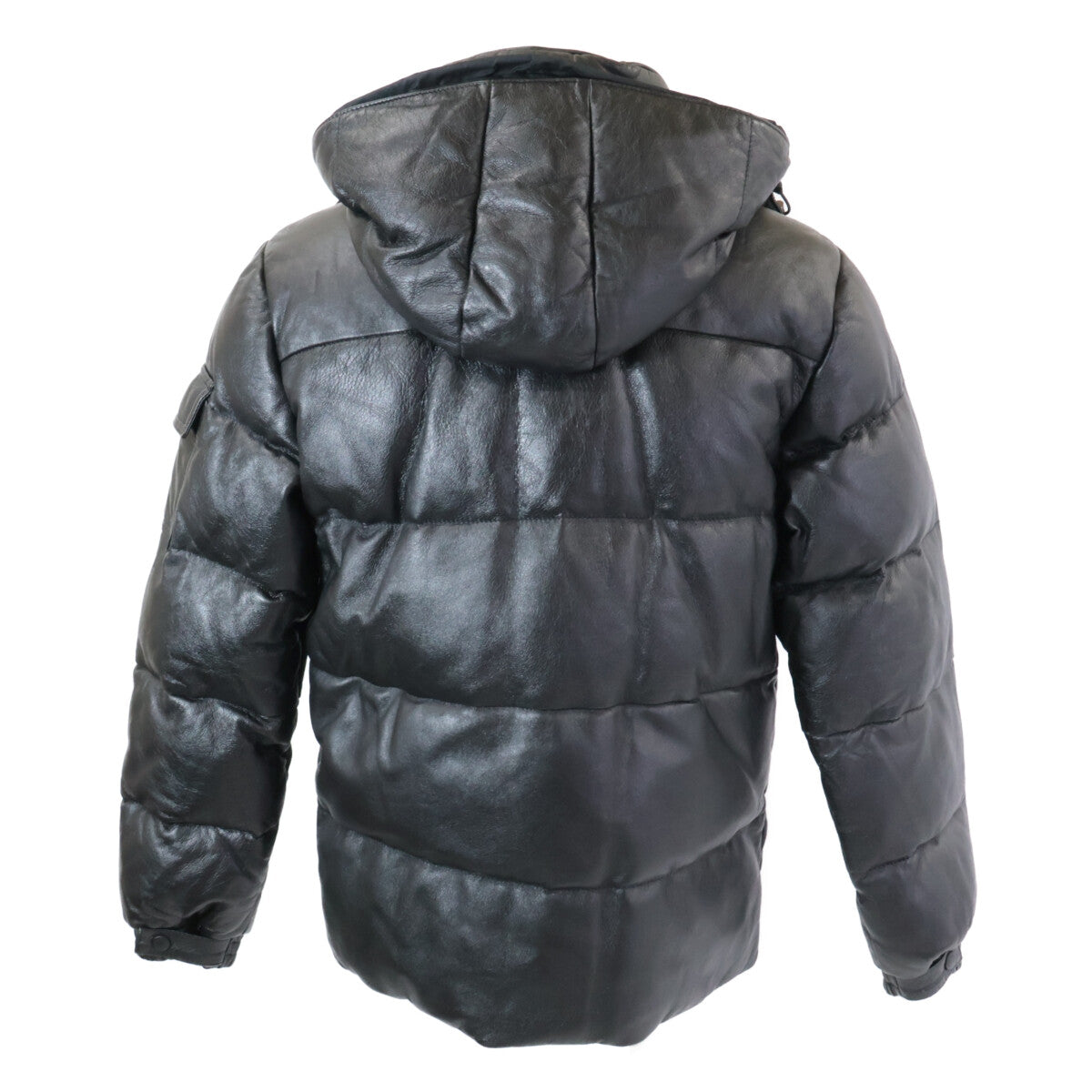 MONCLER Brown Tag Leather Hooded Down Jacket Black Size 0