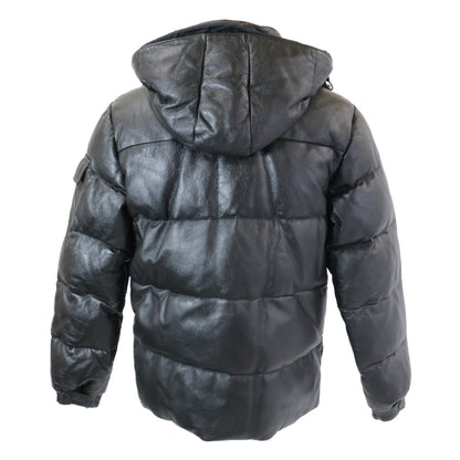MONCLER Brown Tag Leather Hooded Down Jacket Black Size 0