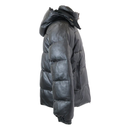 MONCLER Brown Tag Leather Hooded Down Jacket Black Size 0