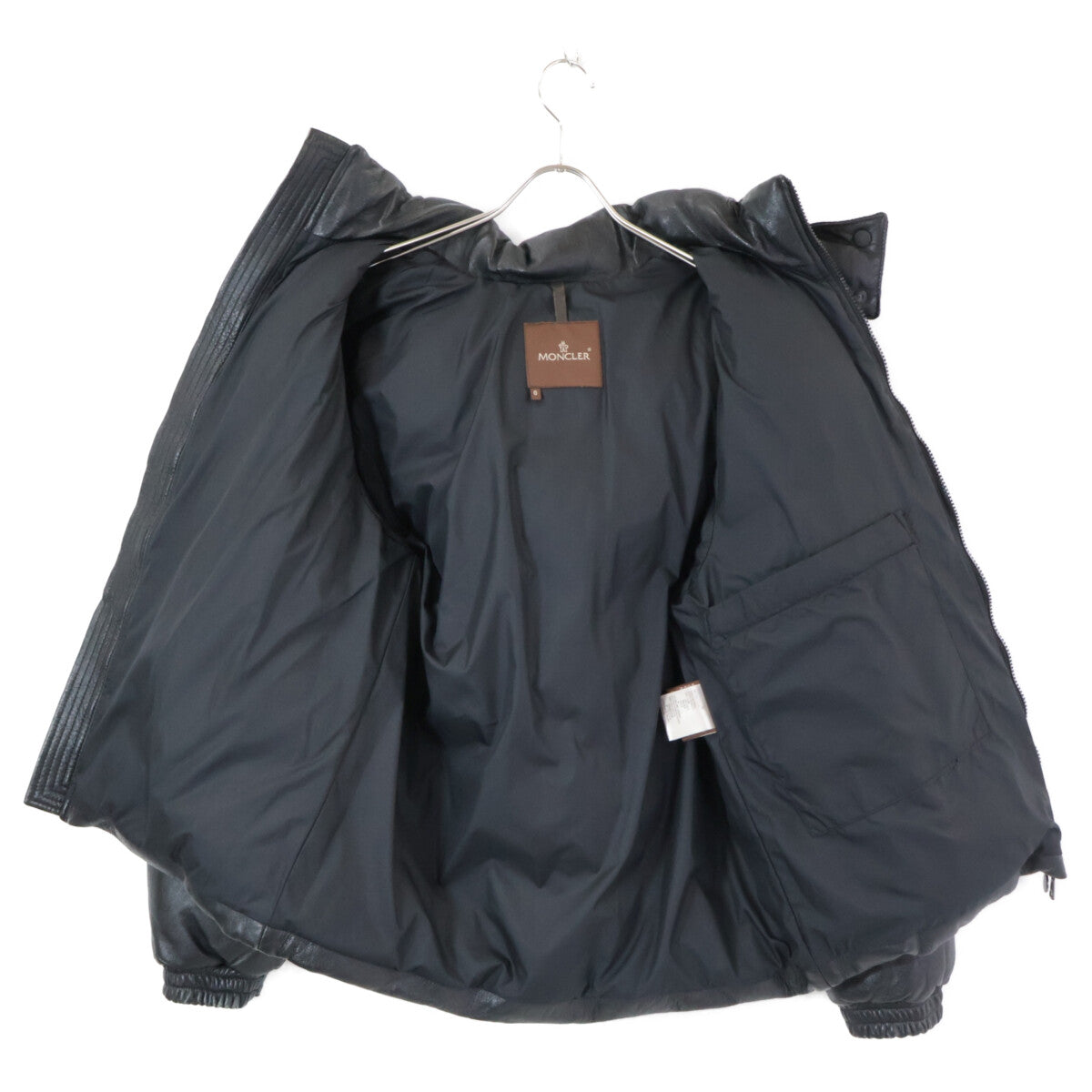 MONCLER Brown Tag Leather Hooded Down Jacket Black Size 0