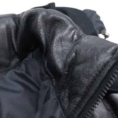 MONCLER Brown Tag Leather Hooded Down Jacket Black Size 0
