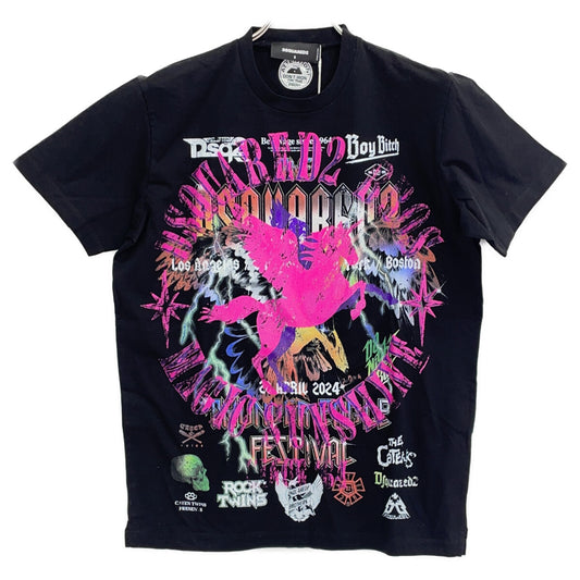 DSQUARED '23 Black Graphic Print Cotton T-Shirt Size S